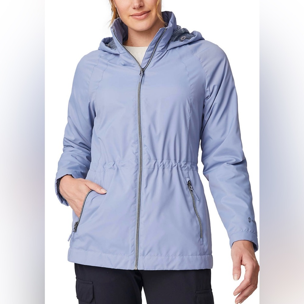 NWT Free Country Women's Stonewashed Blue Hooded Anorak Windshear Jacket.